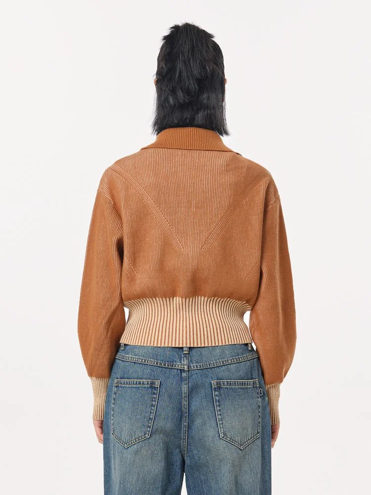 Turn-down Collar Ribbed Short Sweater — AGoodFun